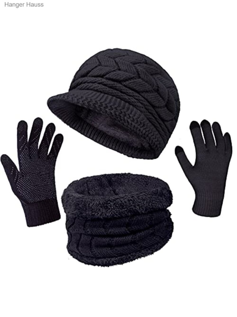 3-in-1 Winter Hat Gloves Scarf Set Knit Beanie Mittens Neck Warmer